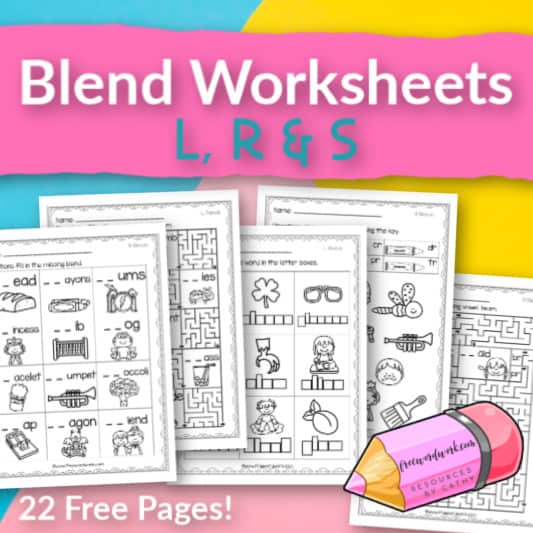 l r s beginning blend worksheets free word work