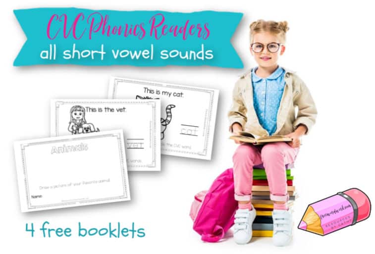 Add these CVC Phonics Readers for a, e, i, o and u to your phonics booklets in your classroom or homeschool.