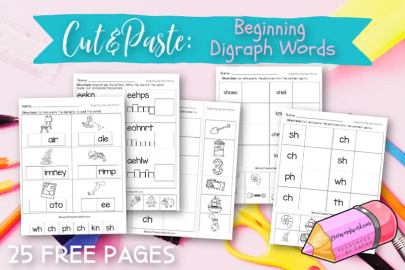 These free, printable beginning digraph cut and paste worksheets will give your students practice with words that start with the digraphs.