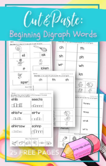 These free, printable beginning digraph cut and paste worksheets will give your students practice with words that start with the digraphs.
