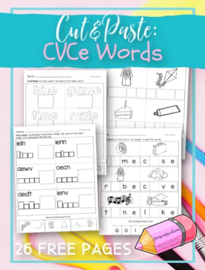 These free, printable CVCe cut and paste worksheets will give your students practice with magic e words.