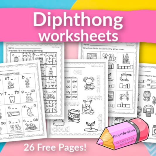 Diphthong Worksheets Free Word Work