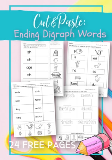 These free, printable ending digraph cut and paste worksheets will give your students practice with words that end with digraphs.