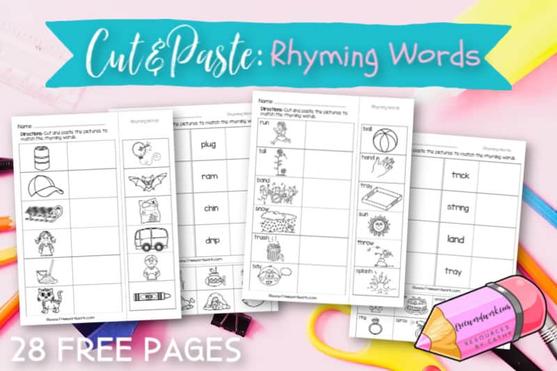 These free, printable rhyming word cut and paste worksheets will give your students practice with word families.