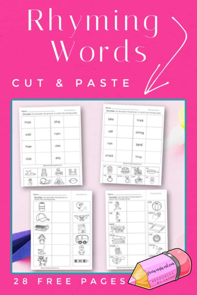 These free, printable rhyming word cut and paste worksheets will give your students practice with word families.