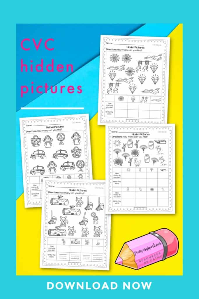 These CVC hidden pictures pages will give your children practice with identifying and writing short vowel words.