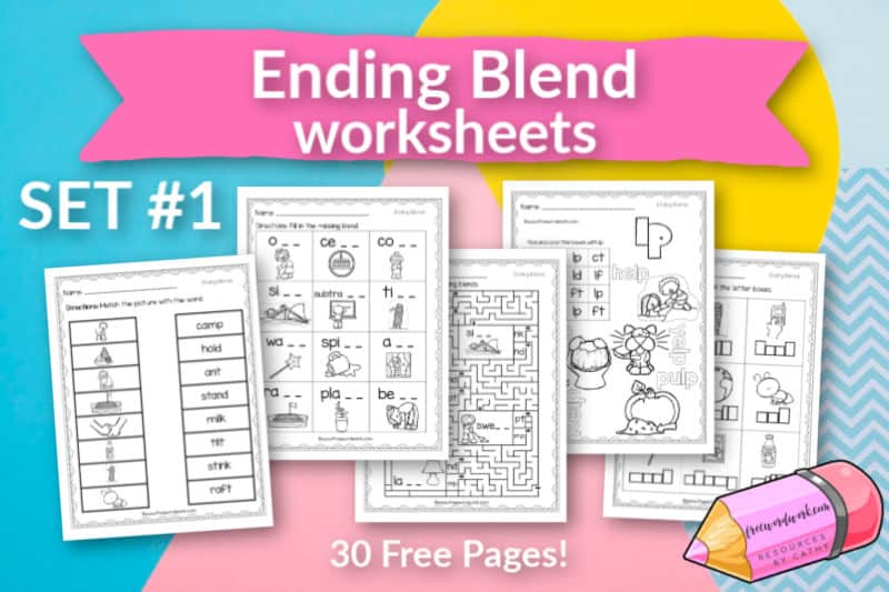 This first set of free, printable ending blend worksheets will give your students practice with words containing ending T, L and N blends.