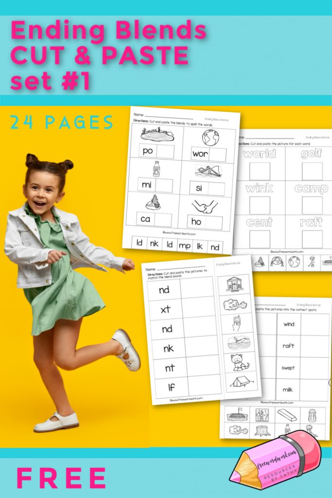 These free, printable ending blends cut and paste worksheets (set #1) will give your students practice with words that end with the T, L and N blends.