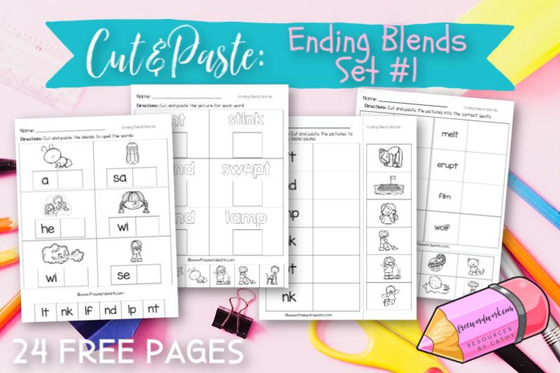 These free, printable ending blends cut and paste worksheets (set #1) will give your students practice with words that end with the T, L and N blends.