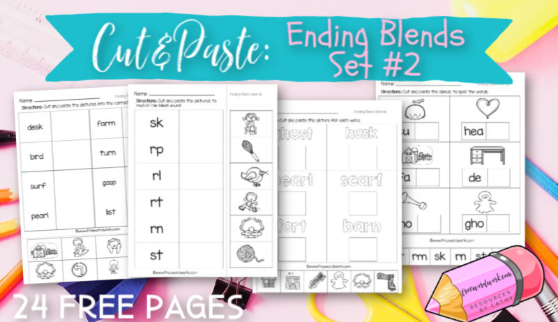 These free, printable ending blends cut and paste worksheets (set #2) will give your students practice with words that end with the R and S blends.