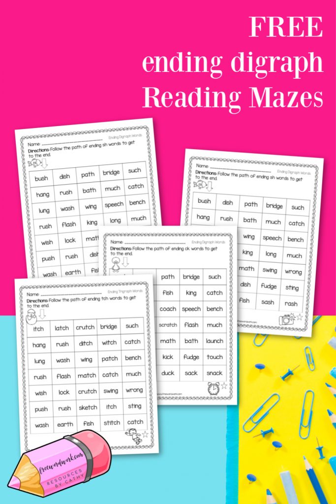 These reading mazes: ending digraphs paths are designed to give your students practice with words ending with digraphs. 
