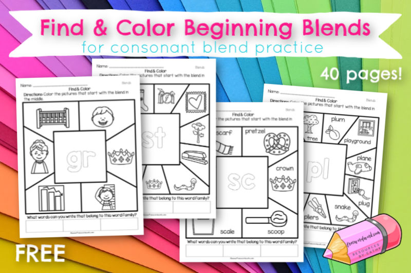These Beginning Blend Find & Color Worksheets will give your children practice with words beginning with consonant blends.