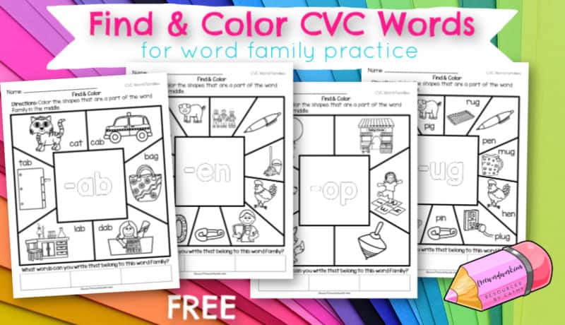 cvc find color worksheets free word work
