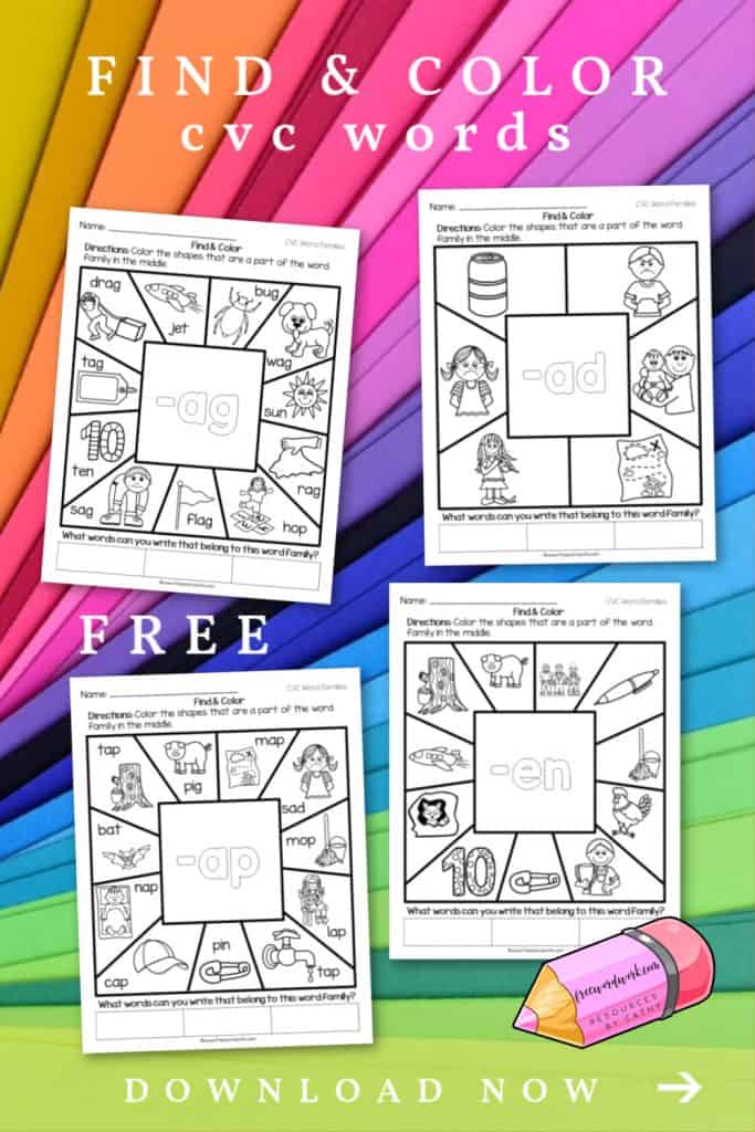 These CVC Find & Color Worksheets will give your children practice with identifying word families.