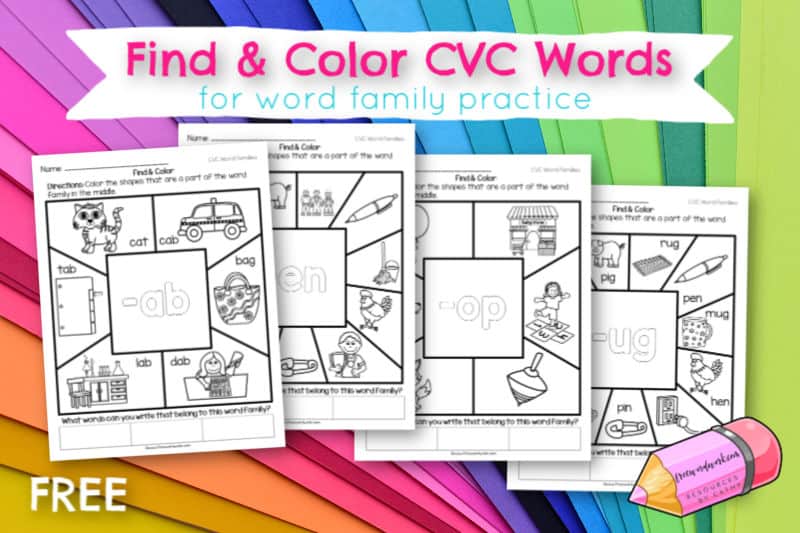 These CVC Find & Color Worksheets will give your children practice with identifying word families.