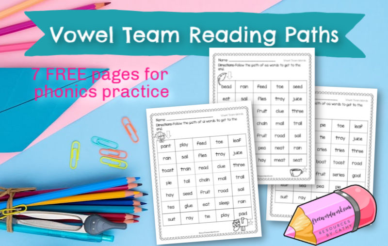 These reading mazes: vowel team paths are designed to give your students practice with words containing the vowel teams ai, ay, ea, ee, ie, oa, ue and ui. 