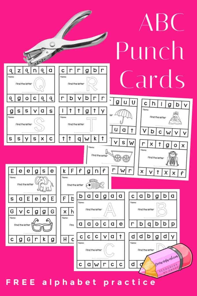 Use these free alphabet punch cards to help your children practice matching upper and lowercase letters along with beginning sounds.