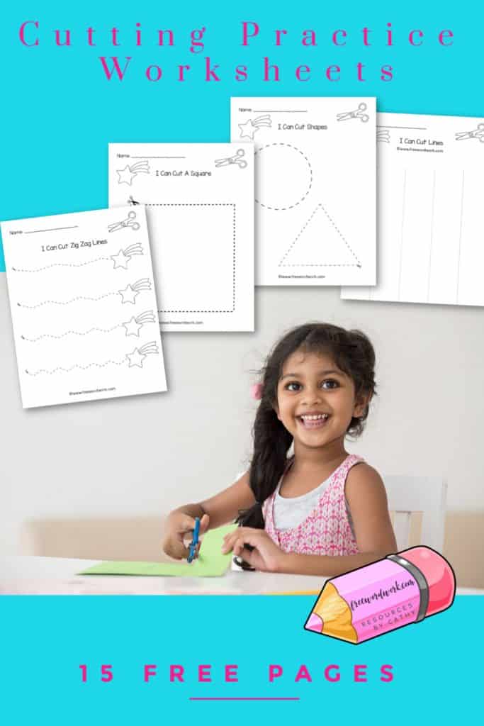 This set of 15 cutting practice worksheets will give your children practice with using scissors.