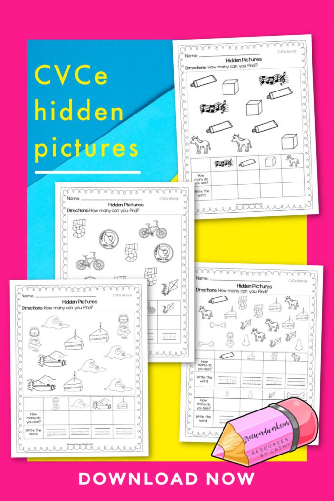 These CVCe hidden pictures pages will give your children practice with identifying and writing short vowel words.