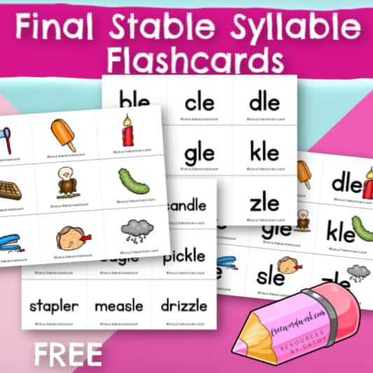 Free final stable syllable flashcards