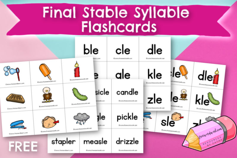 Try these final stable syllable flashcards as a tool to help your children practice words containing final stable syllables.