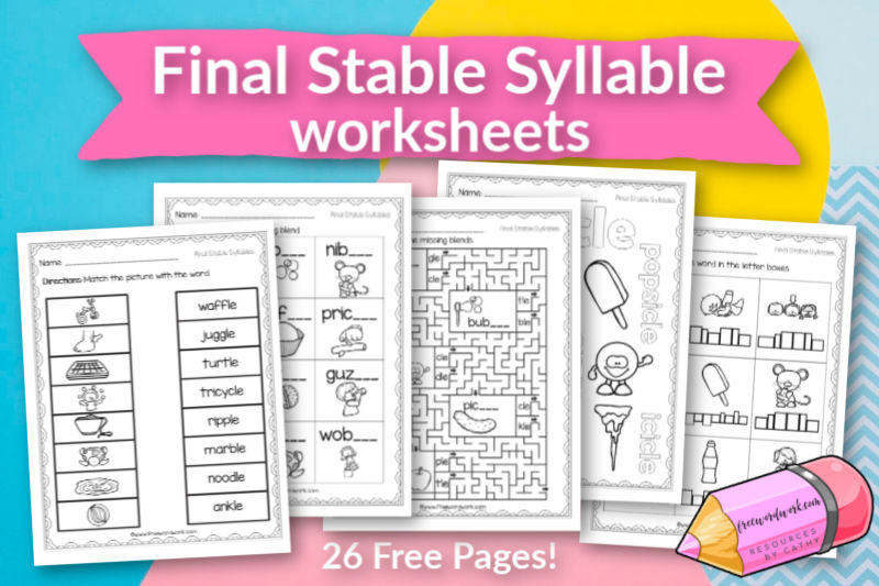 These free, printable final stable syllable worksheets will give your students practice with words ending with the letter combinations ble, cle, dle, fle, gle, kle, ple, sle, zle and tle.