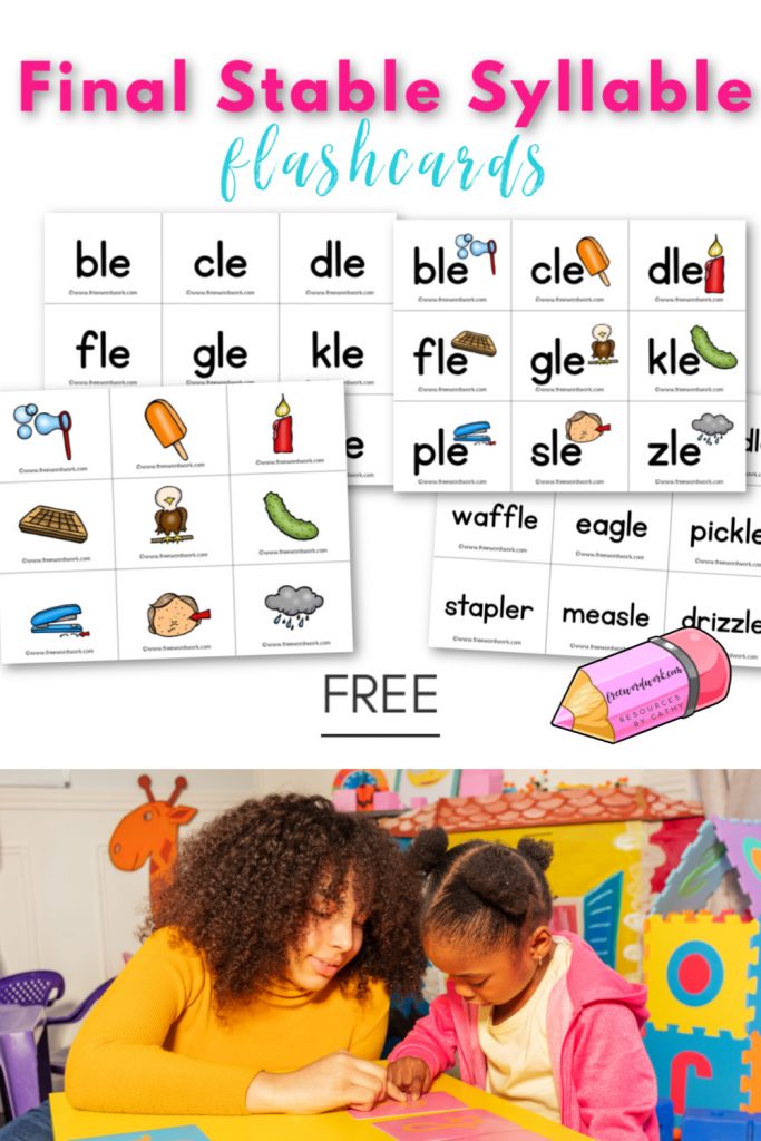 Try these final stable syllable flashcards as a tool to help your children practice words containing final stable syllables.