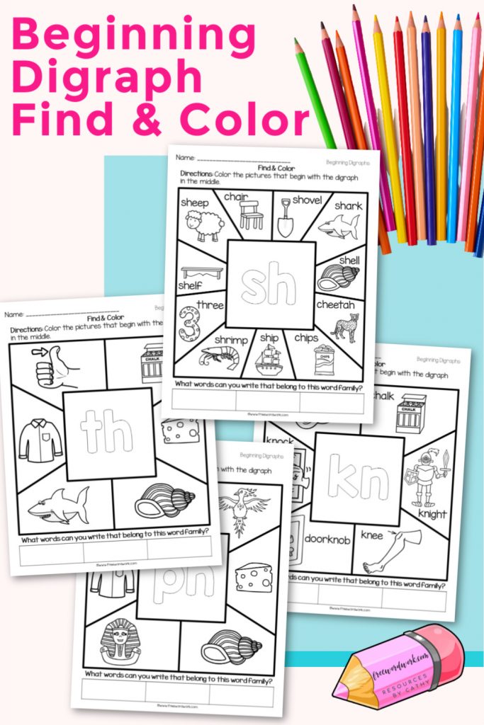 Beginning Digraph Find And Color Worksheets Free Word Work