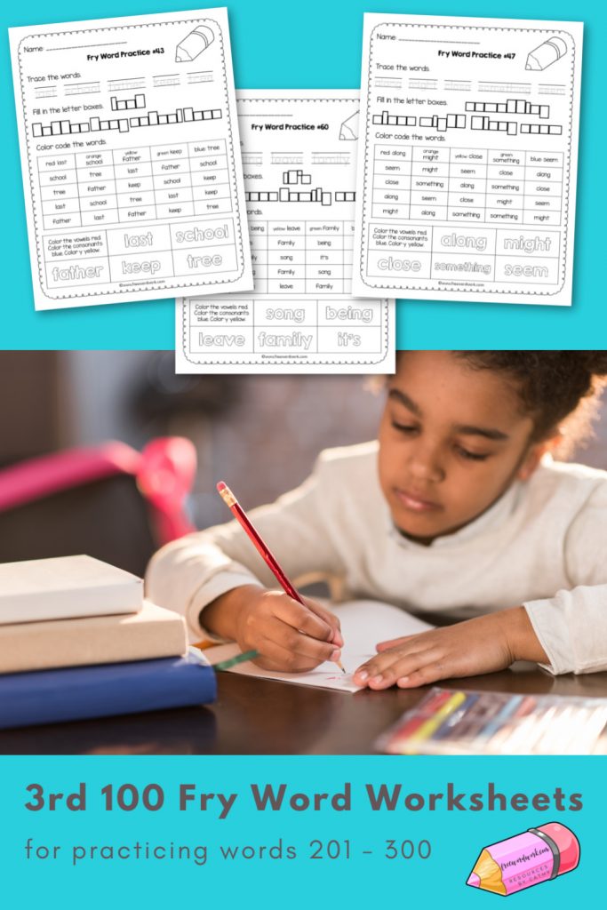 These Third Fry Word Practice Pages provide writing and reading practice for words 201 through 300.