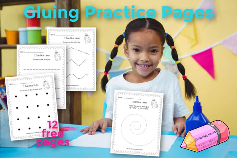 This set of 12 free worksheets will provide your children with how to glue practice. Free printables from www.freeworkwork.com.