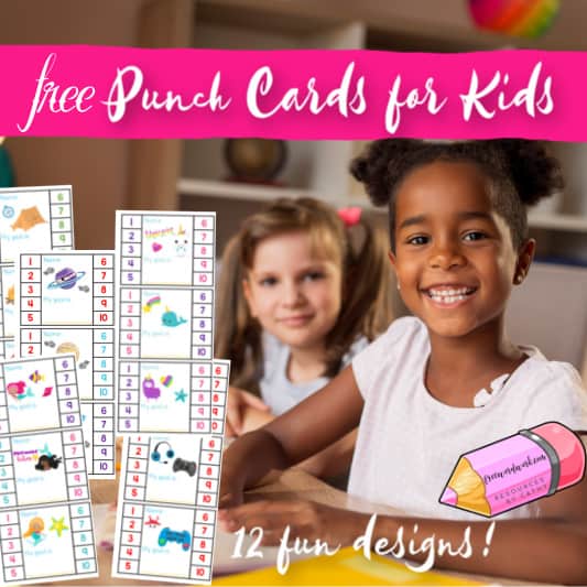 Punch Cards for Kids, Happy Face Punch Cards, Printable punch cards, incentive cards for students