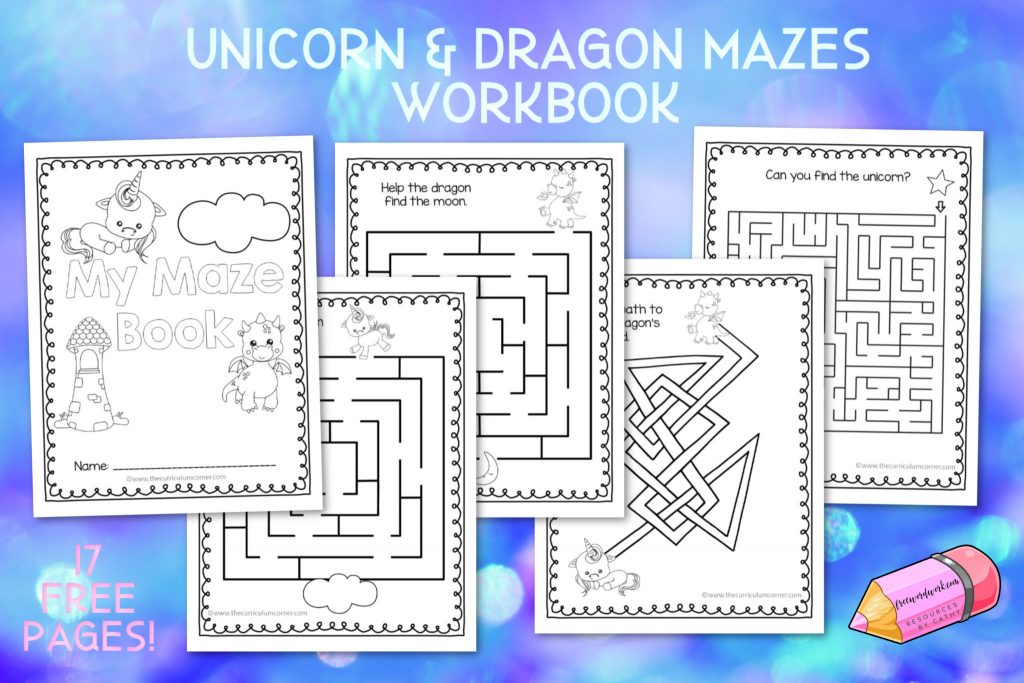 Download this free unicorn and dragon printable mazes for kids workbook to engage your children in a little hidden learning fun!