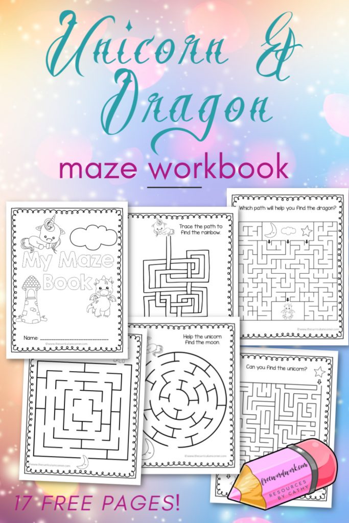 Download this free unicorn and dragon printable mazes for kids workbook to engage your children in a little hidden learning fun!