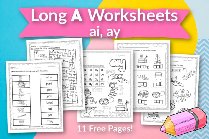 These free, printable words with long a worksheets will give your students practice with words containing the vowel teams ae and ay.