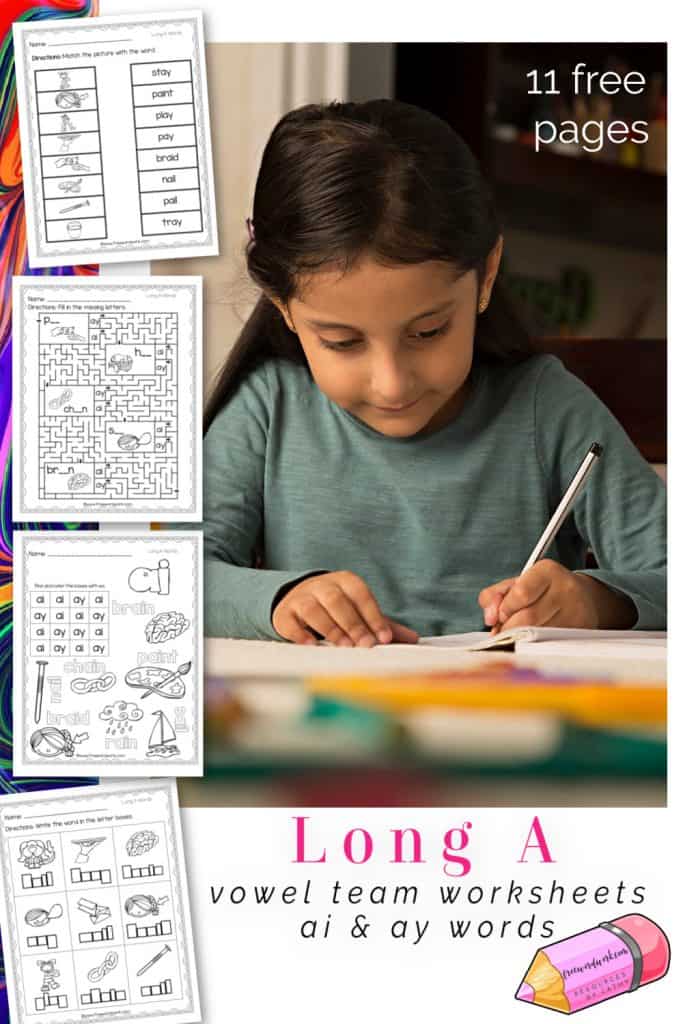 These free, printable words with long a worksheets will give your students practice with words containing the vowel teams ae and ay.