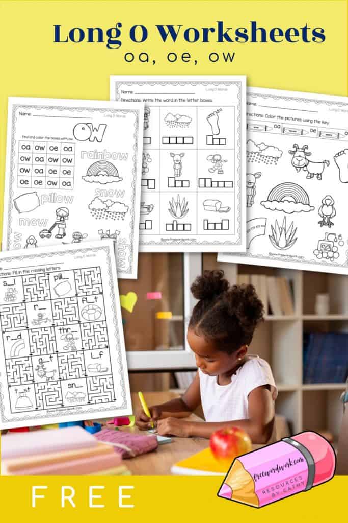 These free, printable words with long O worksheets will give your students practice with words containing the vowel teams oa, oe and ow.