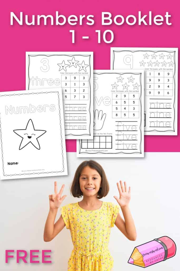 Download this free numbers booklet 1 - 10 to help your child begin practicing numbers.