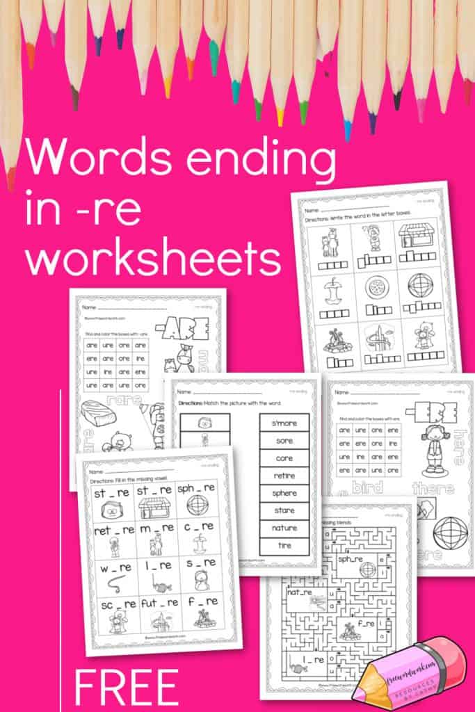 These free, printable words ending in -re worksheets will give your students practice with words ending with the letter combinations are, ere, ire, ore and ure.