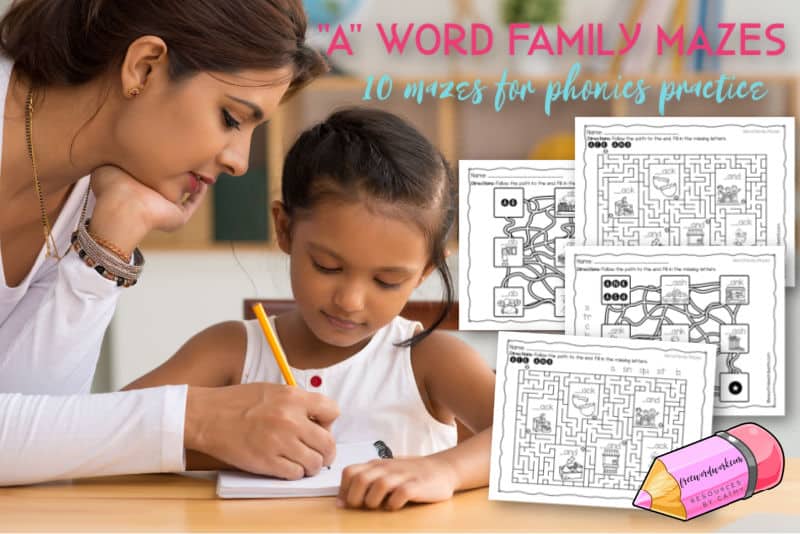 These "A" word family mazes are a fun way for your children to practice word families containing the letter a.