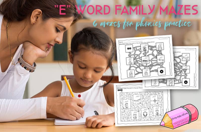 These "E" word family mazes are a fun way for your children to practice word families containing the letter e.