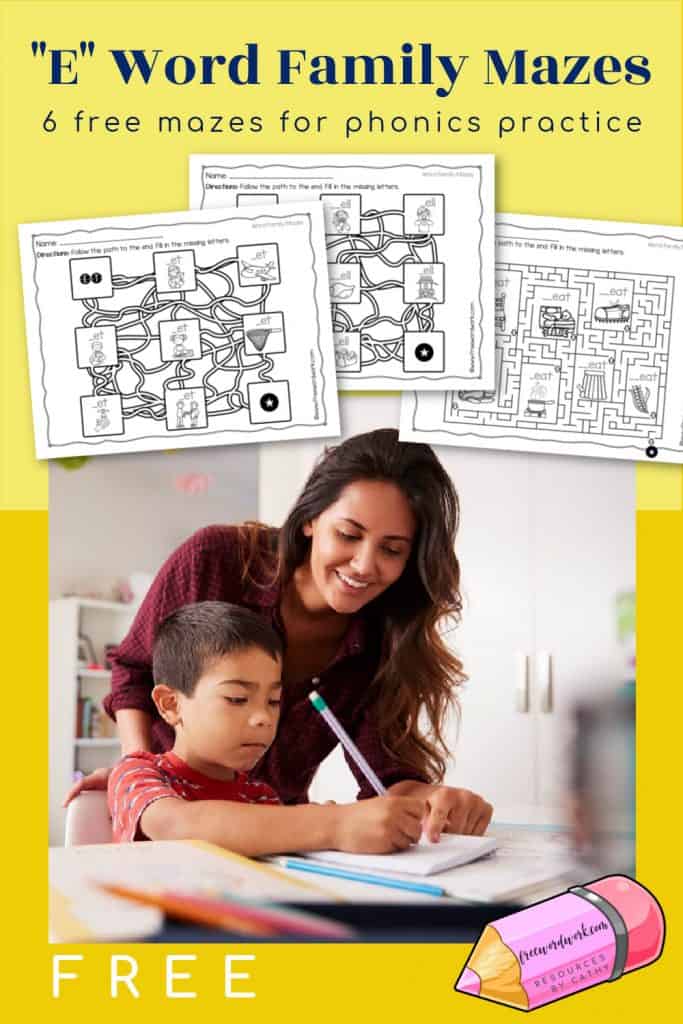These "E" word family mazes are a fun way for your children to practice word families containing the letter e.
