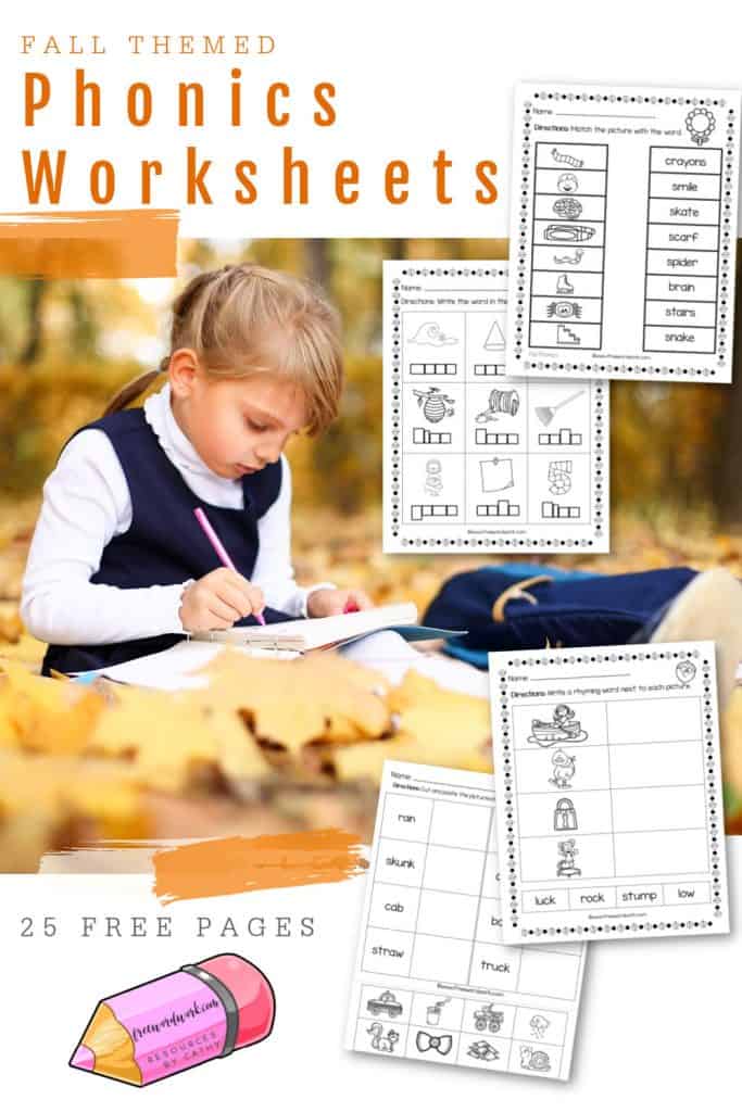 These free fall phonics worksheets are a fun way for your children to practice phonics skills with fun printables pages.
