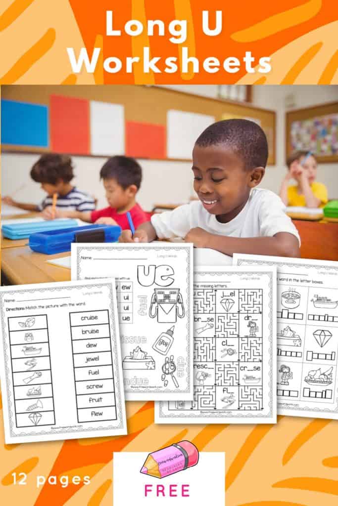 These free, printable words with long U worksheets will give your students practice with words containing the vowel teams ue, ui and ew.
