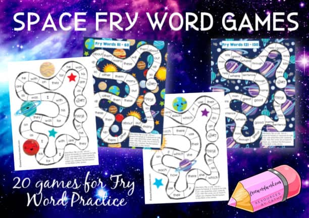 Download these free space themed Fry Word games to help your children practice sight words in a fun way.