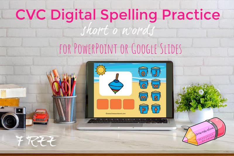 Your child can work on spelling short o words with this free CVC words digital resource.
