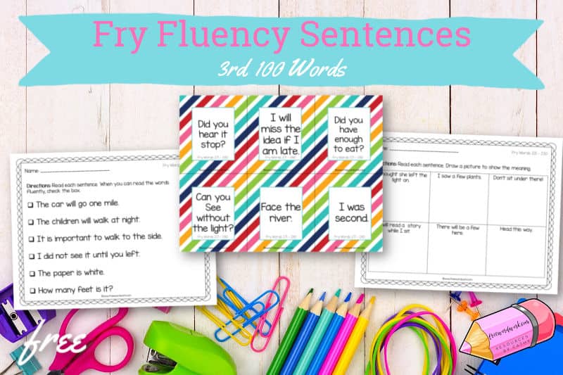 These free Fry fluency sentences #3 for the 3rd 100 words will help your children work on fluency plus the third set of Fry words.