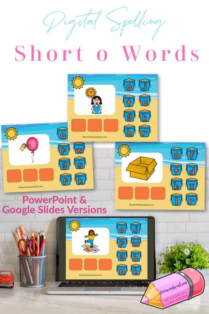 Your child can work on spelling short o words with this free CVC words digital resource.