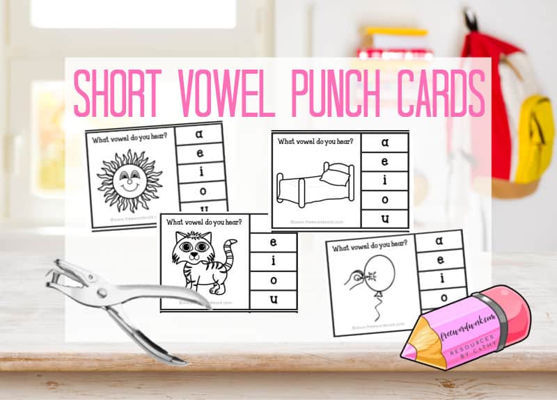 Download these short vowel punch cards for your child's phonics practice.