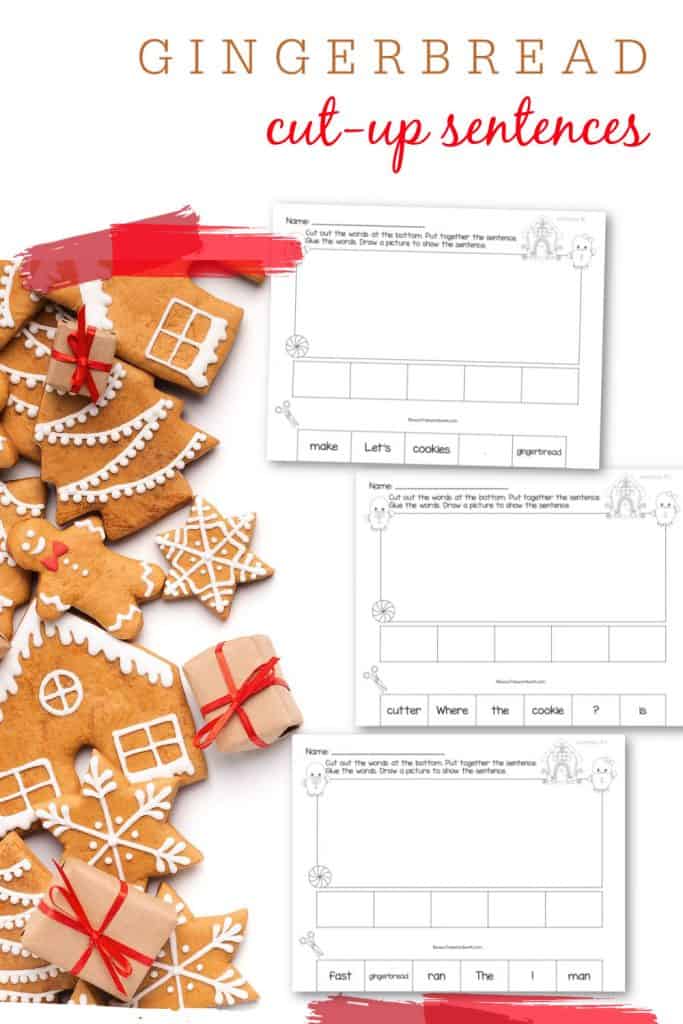 Use this set of gingerbread cut-up sentences as a winter-themed literacy activity for your children.