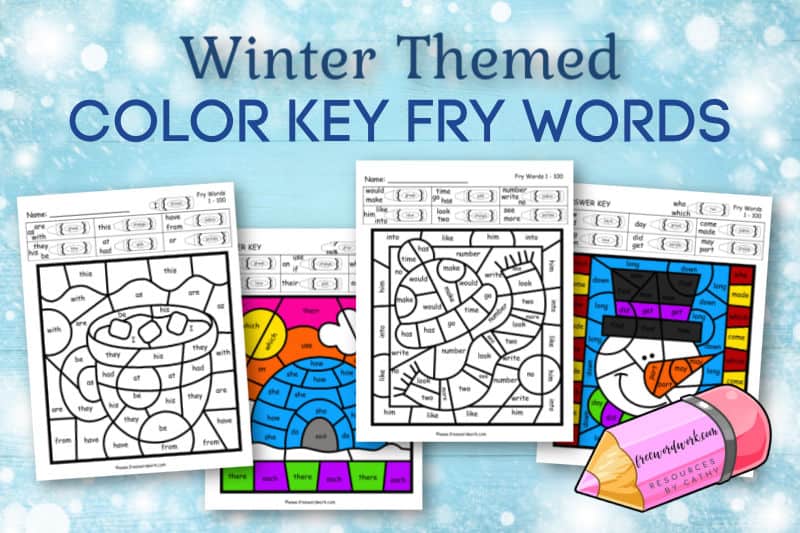 Download this set of free Winter Fry Color Code Worksheets for sight word practice. Free from www.freewordwork.com.
